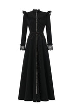 Eudora Romantic Flowy Long Sleeve Lace Woven Black Maxi Dress	