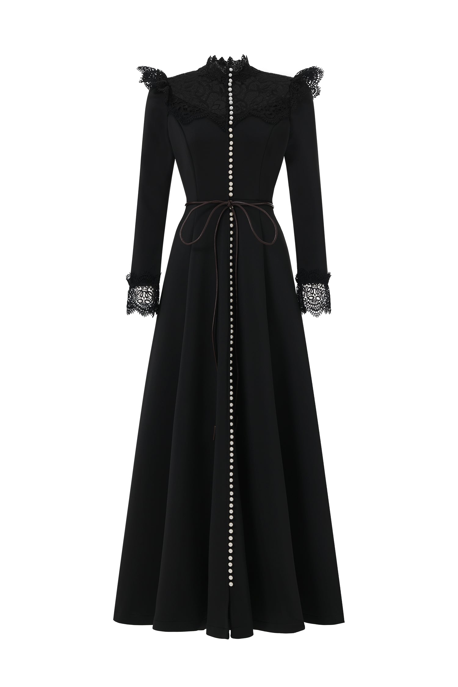 Eudora Romantic Flowy Long Sleeve Lace Woven Black Maxi Dress	
