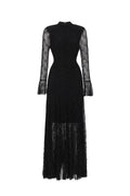 Hunter Elegant Contour Long Sleeve Crystal Lace Black Maxi Dress	