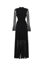 Hunter Elegant Contour Long Sleeve Crystal Lace Black Maxi Dress	