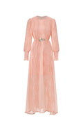 Pola Resort Flowy Round Neck Long Sleeve Floral Lace Woven Pink Maxi Dress	