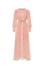Pola Resort Flowy Round Neck Long Sleeve Floral Lace Woven Pink Maxi Dress	