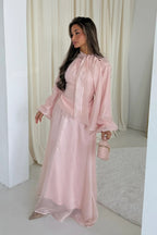 Luminous Organza Tie Neck Maxi Dress-Pink