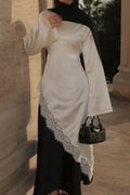 Lace-Trimmed Asymmetric Satin Modest Tunic-White