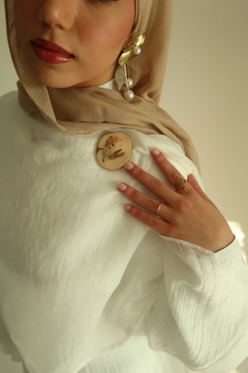 Airy Crinkled Chiffon Modest Dress-White
