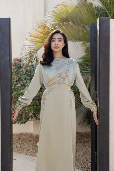 Alia Embroidered Satin Gown