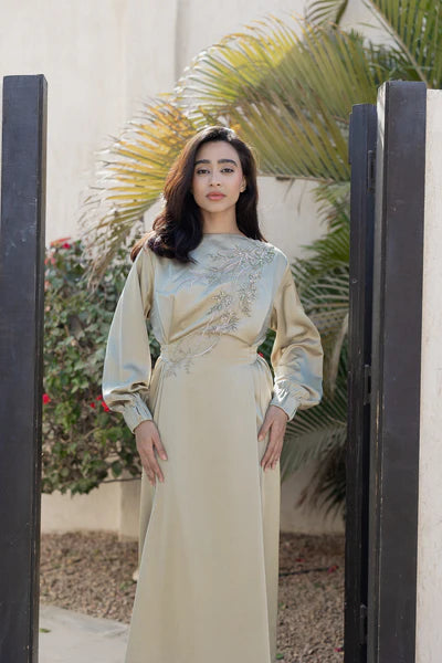 Alia Embroidered Satin Gown