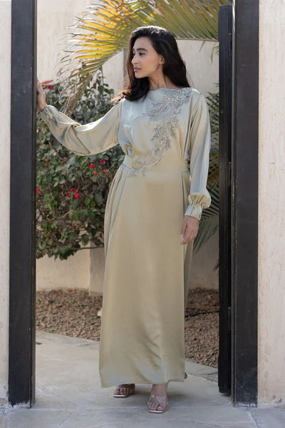 Alia Embroidered Satin Gown