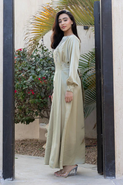 Alia Embroidered Satin Gown
