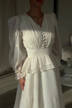 Isabella V-Neck Embroidered Peplum Maxi Dress