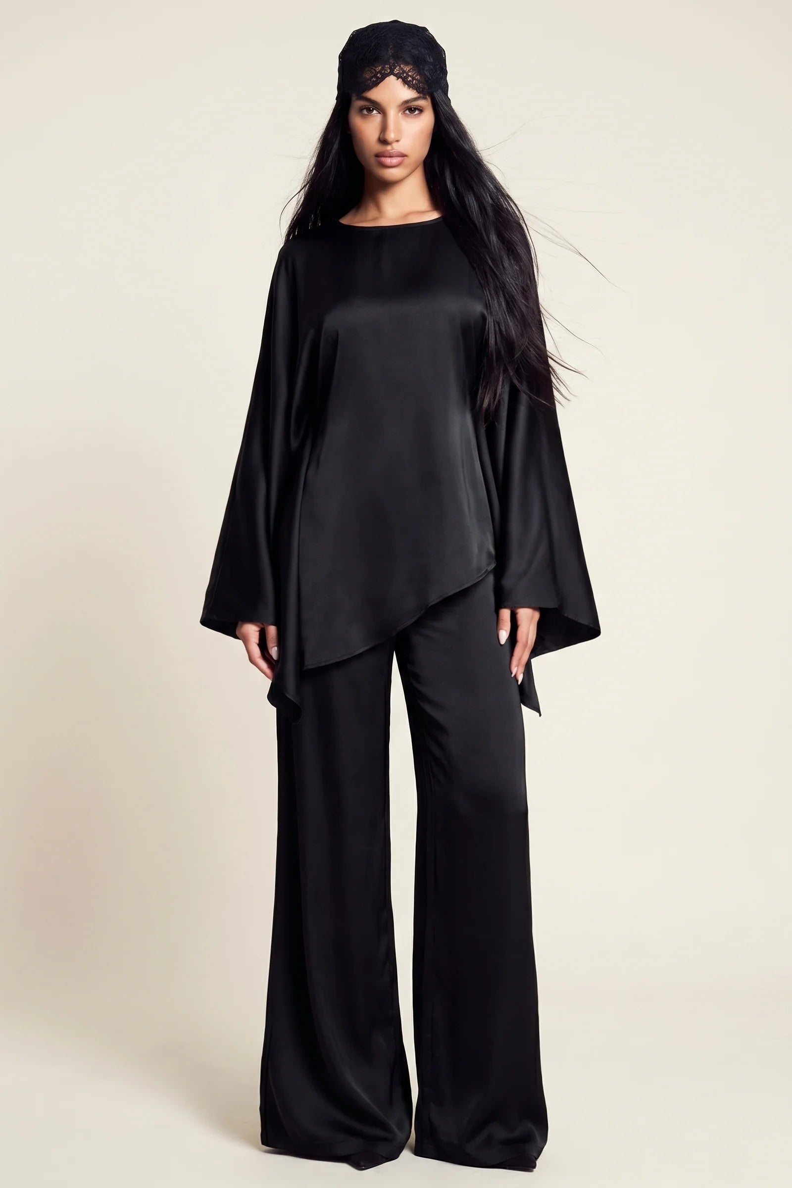 Sarah Cape Sleeve Pant Set-Black