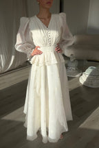 Isabella V-Neck Embroidered Peplum Maxi Dress