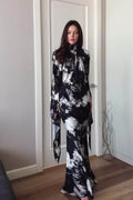 Maya Tie Neck Abstract Print Flare Sleeve Maxi Dress