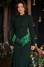 Serina Fringe Trim Mermaid Maxi Dress-Green