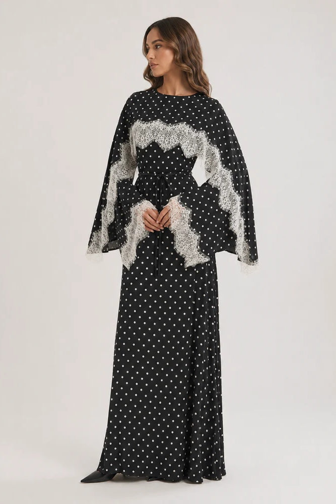 Salma Polka Dot Lace Cape Sleeve Maxi Dress