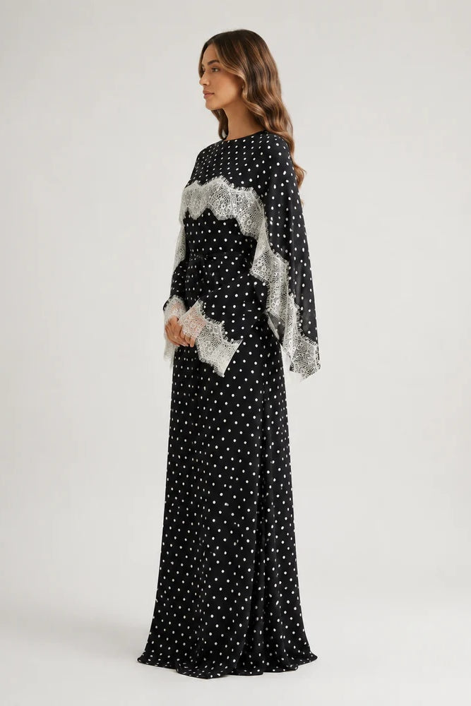 Salma Polka Dot Lace Cape Sleeve Maxi Dress