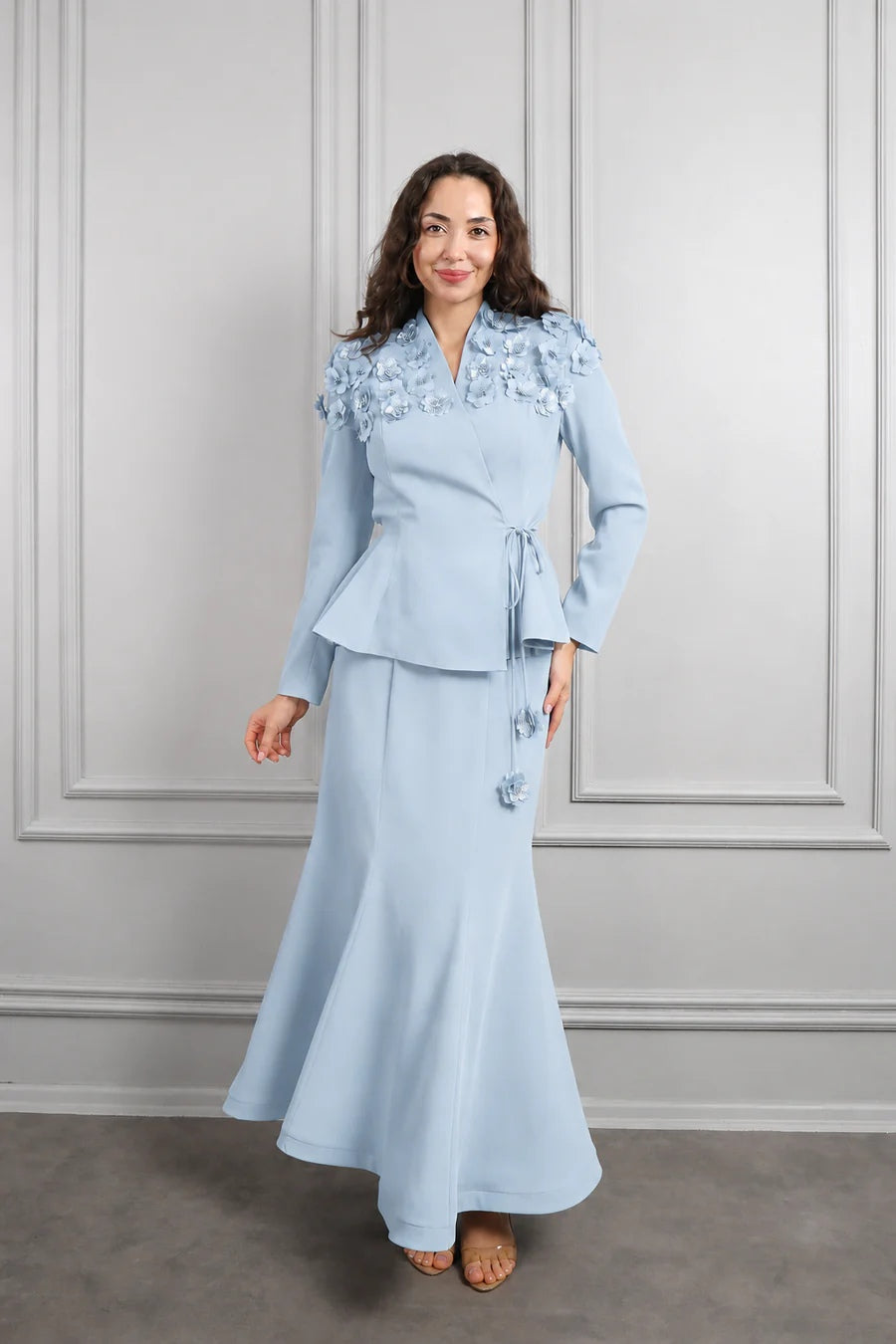 Sara Floral Peplum Wrap Skirt Co-ord-Blue