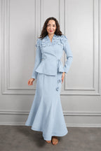 Sara Floral Peplum Wrap Skirt Co-ord-Blue