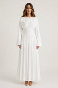 Iris Gathered Waist Flare Sleeve Maxi Dress-White