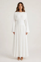 Iris Gathered Waist Flare Sleeve Maxi Dress-White