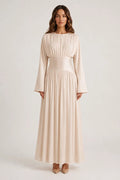 Iris Gathered Waist Flare Sleeve Maxi Dress-Apricot