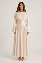 Iris Gathered Waist Flare Sleeve Maxi Dress-Apricot