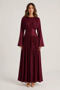 Iris Gathered Waist Flare Sleeve Maxi Dress-Wine