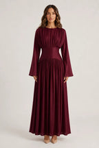 Iris Gathered Waist Flare Sleeve Maxi Dress-Wine