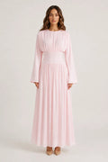 Iris Gathered Waist Flare Sleeve Maxi Dress-Pink
