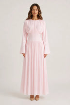 Iris Gathered Waist Flare Sleeve Maxi Dress-Pink
