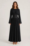 Iris Gathered Waist Flare Sleeve Maxi Dress-Black
