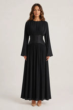 Iris Gathered Waist Flare Sleeve Maxi Dress-Black
