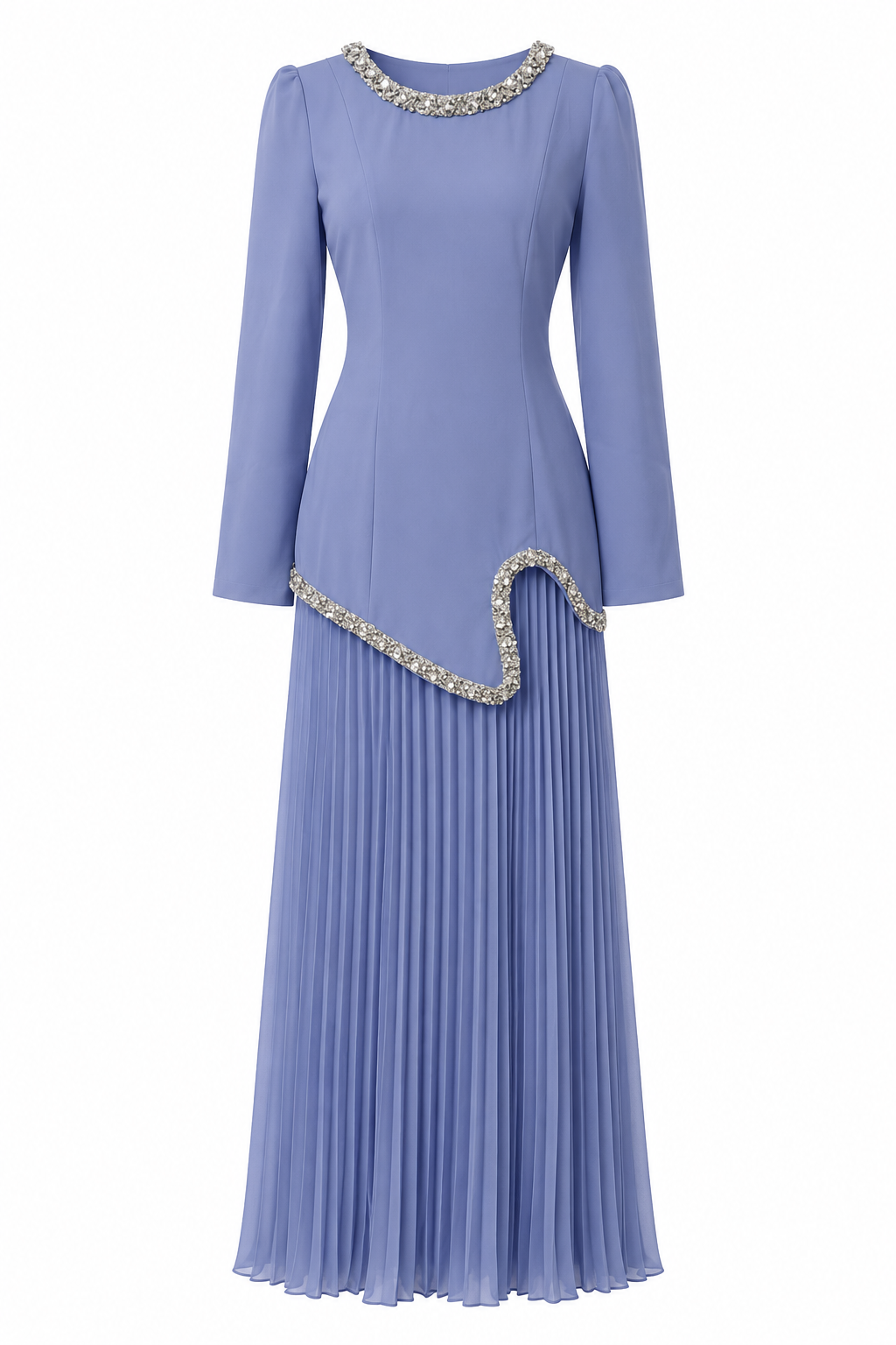 Emily Rhinestone Pleated Maxi Dress-Blue