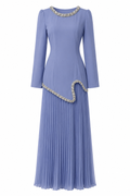 Emily Rhinestone Pleated Maxi Dress-Blue