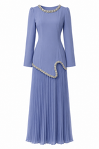 Emily Rhinestone Pleated Maxi Dress-Blue