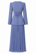 Emily Rhinestone Pleated Maxi Dress-Blue