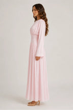 Iris Gathered Waist Flare Sleeve Maxi Dress-Pink