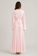 Iris Gathered Waist Flare Sleeve Maxi Dress-Pink
