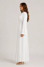 Iris Gathered Waist Flare Sleeve Maxi Dress-White