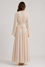 Iris Gathered Waist Flare Sleeve Maxi Dress-Apricot