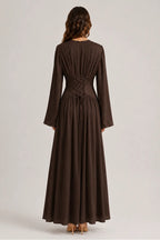 Iris Gathered Waist Flare Sleeve Maxi Dress-Coffee