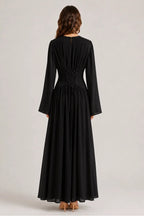 Iris Gathered Waist Flare Sleeve Maxi Dress-Black