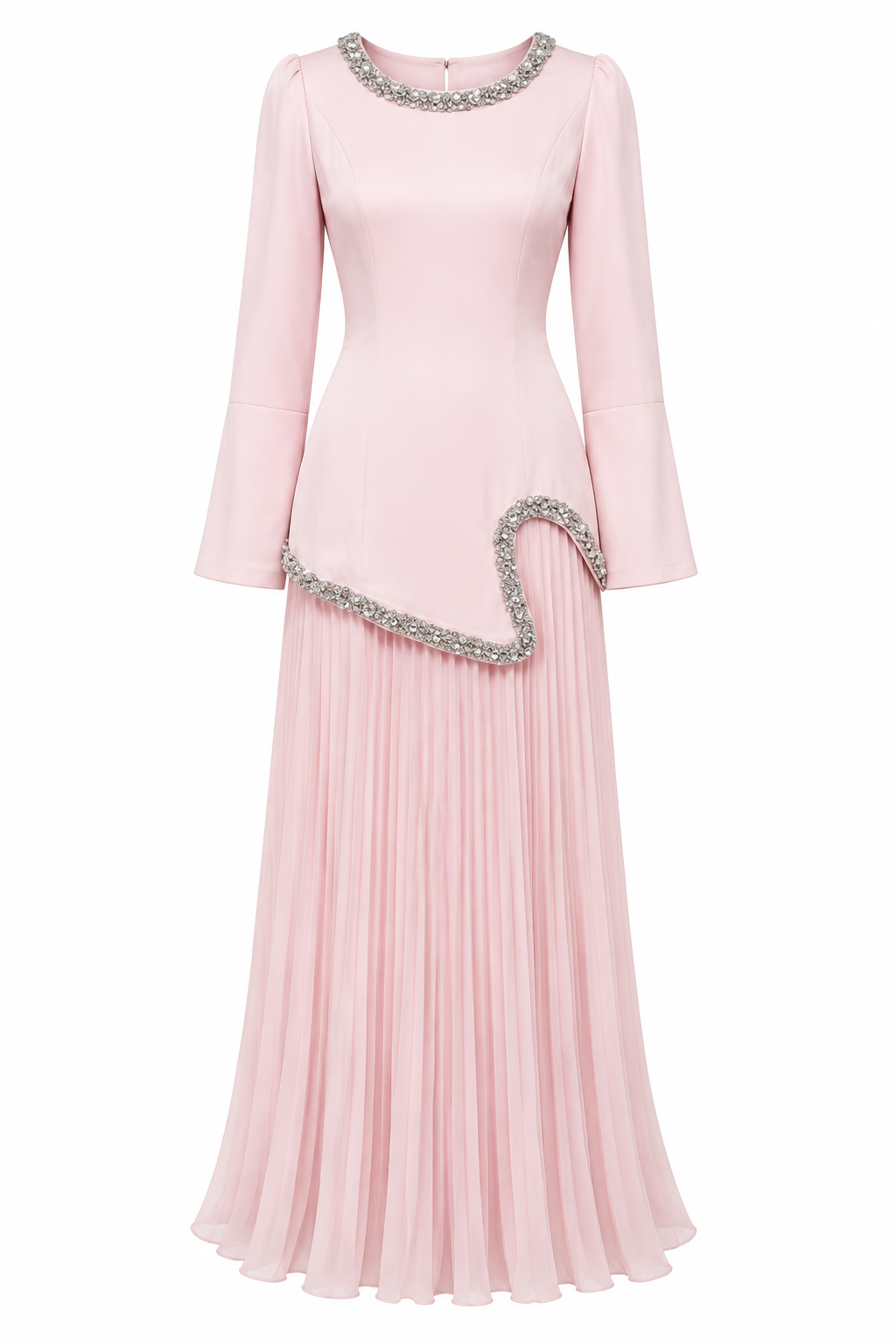 Emily Rhinestone Pleated Maxi Dress-Pink