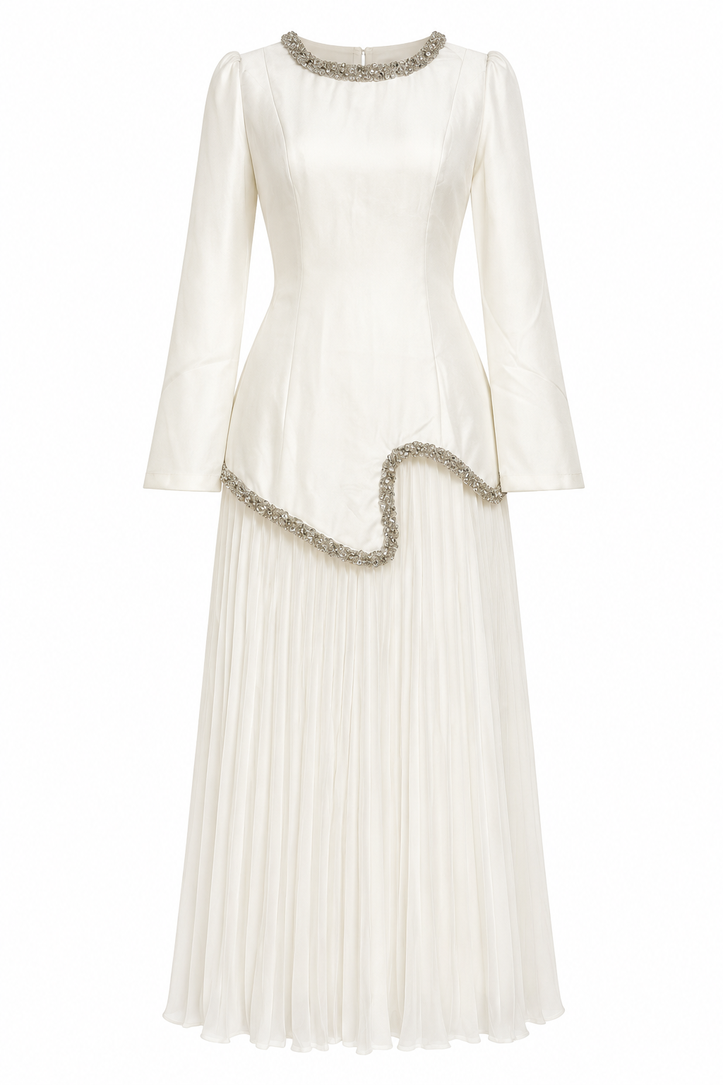 Emily Rhinestone Pleated Maxi Dress-White