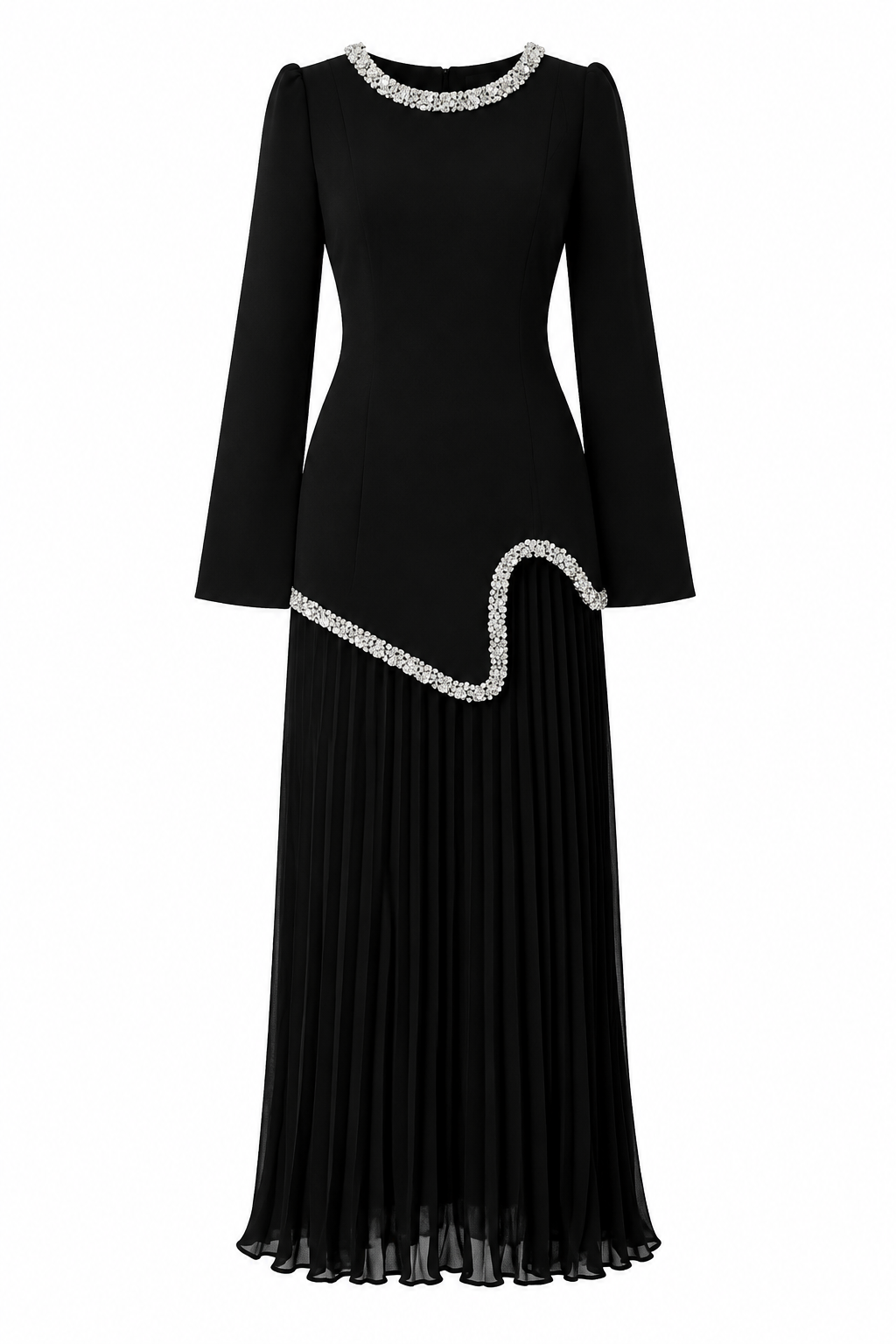 Emily Rhinestone Pleated Maxi Dress-Black