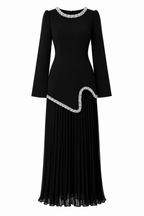Emily Rhinestone Pleated Maxi Dress-Black