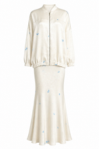 Floral Print Satin Zip-Front Tunic & Maxi Skirt Set