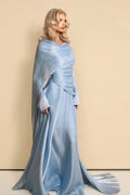 Elena Draped Cape Ruched Waist Maxi Dress