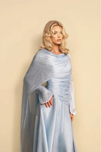 Elena Draped Cape Ruched Waist Maxi Dress
