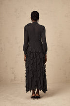 Polka Dot Mock-Neck Midi Dress-Black